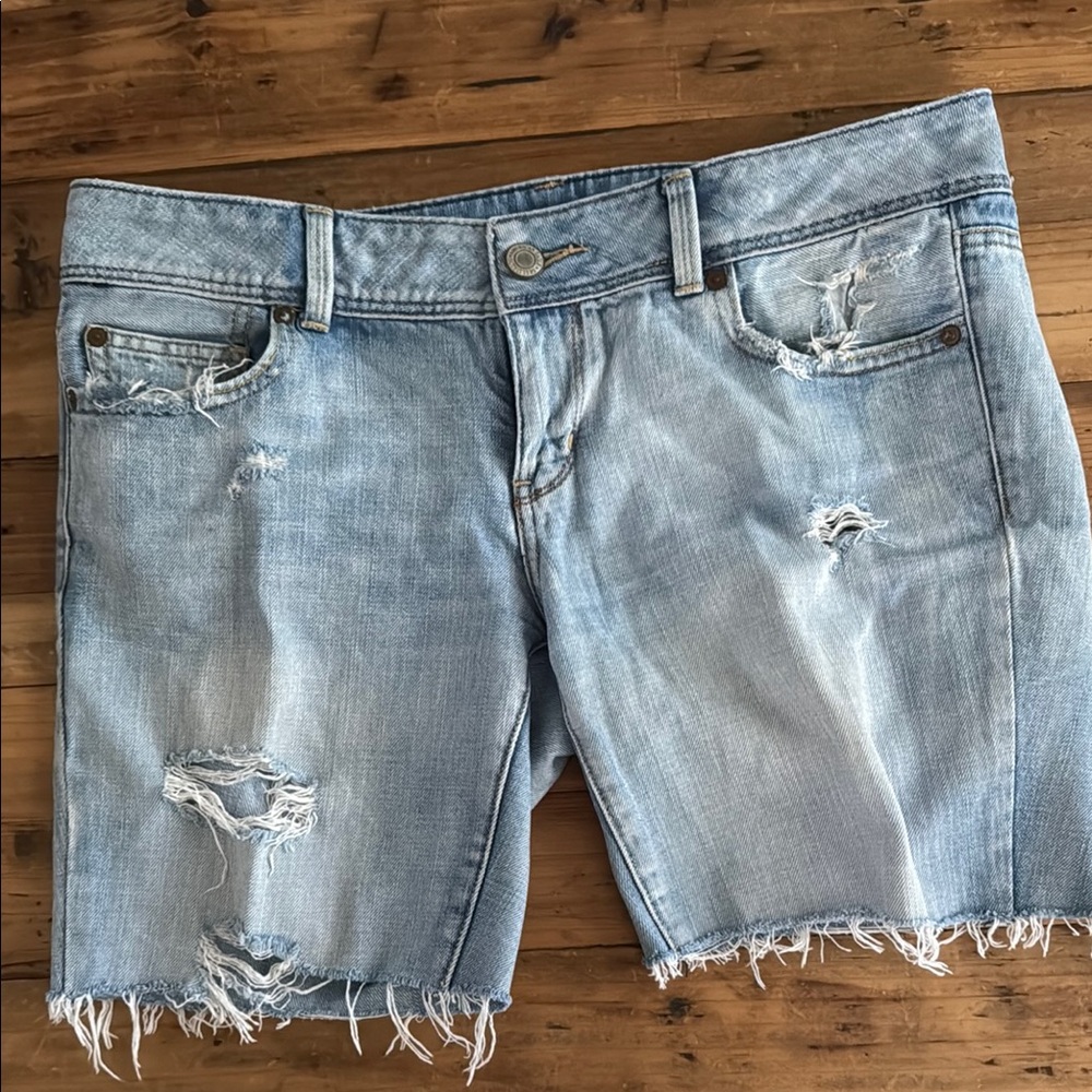 Distressed Light Blue Denim Shorts